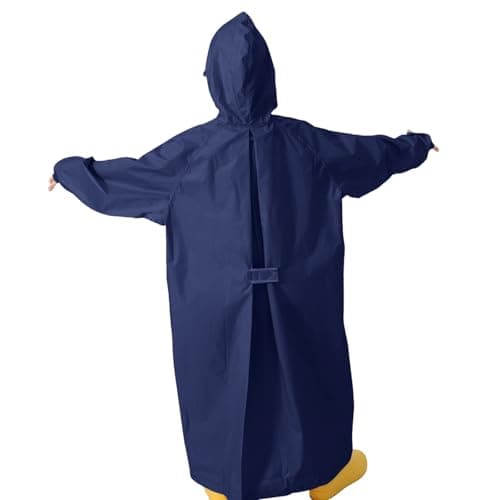 Kids Waterproof Hooded Raincoat With School Bag Cover Boys And Girls Students Children Long Portable Rain Poncho Reusable Outdoor Emergency Rain Jacket Waterproof Rainwear (Navy-2, 10-12 Years) — view 2