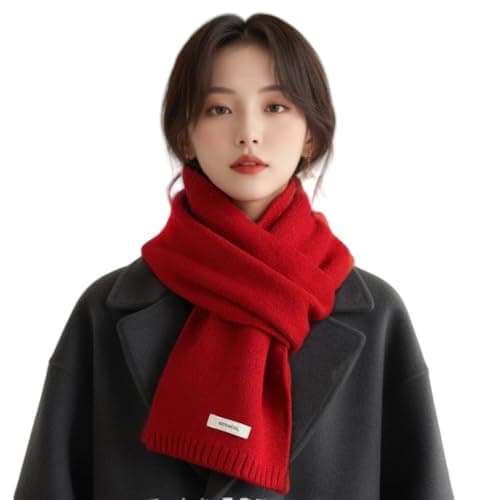 Kovake Winter Wool Scarf Warm Cashmere Scarf - 100% Wool - Soft Knitted Scarf Autumn Winter Solid Versatile Shawl Neck Wrap for Women Mens, 160 x 20 cm (Red) — view 2