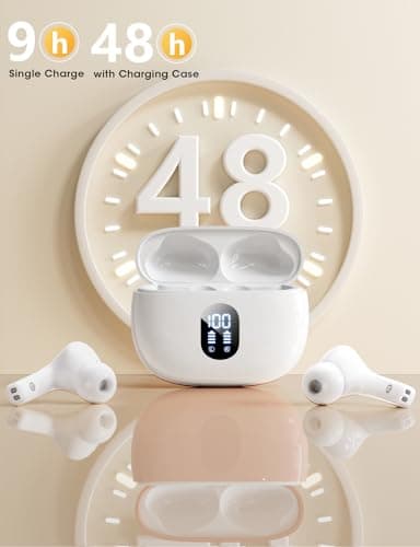 Wireless Earbuds, In Ear Buds with Hi-Fi Bass Stereo, ENC Dual Mics for AI Clear Calls 48H Playtime LED Display Lightweight Fit Touch Control, Waterproof Bluetooth Headphones 5.4 for iPhone, Android — view 3
