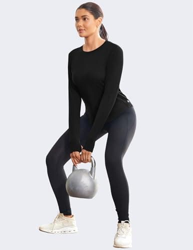 PINSPARK Thermal Tops Women Long Sleeve Fleece Lined Running T-Shirt Black — view 5