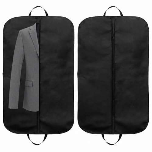 2 Pack Premium Suit Bags for Men & Women, Black Garment Bags with Handles & Full Zipper, Breathable Dust Covers for Clothes Storage Travel, Foldable Suit Carrier for Coats, Dresses Jackets (2)