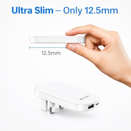 Ultra Slim 30W USB Wall Charger Plug UK Foldable Fast Charging Adapter, Dual Port USB-A + USB-C, Compact Travel Charger for iPhone, iPad, Samsung, Laptop, Nintendo Switch (White) — view 2