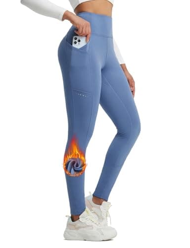 baleaf Women's Thermal Leggings Fleece Lined Winter Running Trousers High Waisted Warm Pants with Cross Pockets Tights for Hiking Light Blue L — view 2