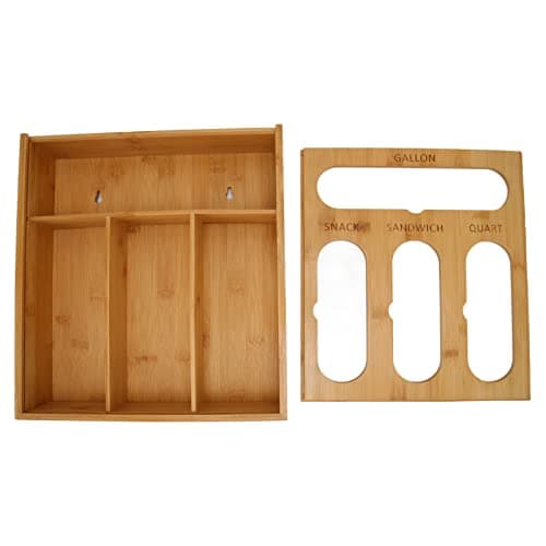 YUMILI Food Storage Bag Container - Bamboo Polished Finish Drawer Design Food Bag Storage Box, Vacuum Food Bags Storage Box for Kitchen Home, Bamboo/White(Bamboo) — view 3