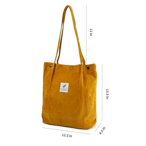 Corduroy Tote Bag Cute Tote Bags for Women Shoulder Bag with Inner Pocket for Work Beach Travel and Shopping Grocery, Green, L, Autumn Leaves Yellow — view 6