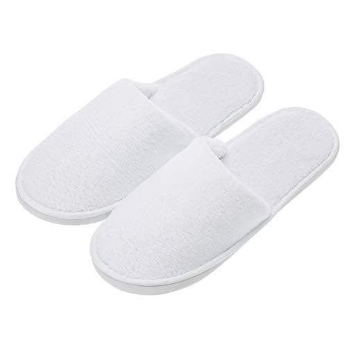 AhfuLife 5 Pairs Hotel Slippers, Closed Toe Spa Slippers, Disposable White Towelling Slippers for Spa Party Guests Bathroom Travel Women Men