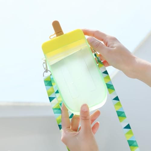 Cute Water Bottle with Straw Morning Walk Camping Trip Yellow One Size — view 6