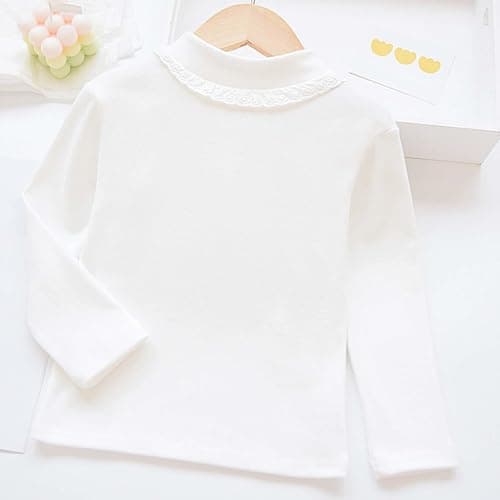 Girls Winter Thermal Long Sleeve Shirt, Soft Fleece Lined Half Turtleneck Base Layer Top for Cold Weather, Comfortable Layering Tee for Kids Ages 3-12 (White, 9-10 Years) — view 2