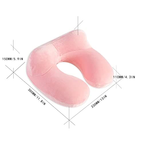 Inflatable Travel Pillow - 100% Soft Velvet Neck Support for Traveling, Airplanes, Trains, Cars, and Offices with Compact Carrying Bag, Breathable and Washable Cover, Ideal for Adult Sleepers (Pink) — view 6