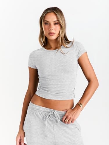 LILLUSORY 2 Piece Lounge Wear Sets for Women UK Summer Vacation Travel Outfit Airport Casual Elastic Waisted Wide Leg Trousers Co Ord Sets Dressly Capsule Wardrobe Clothing 2026 Oatmeal Grey XL — view 5