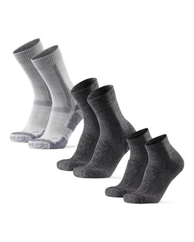 DANISH ENDURANCE Hiking Socks Set, Merino Wool Walking Socks Gift Set, for Men & Women, Unisex, 3 Pack, Grey (Hiking Classic Grey, Light Grey, Low-Cut Grey), 43-47