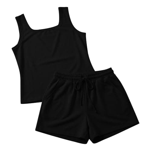 Womens Co Ord Sets Co Ord Sets for Women Summer Tracksuit Full Set Square Neck Vest Tops and Wide Leg Shorts 2 Piece Travel Airport Outfits Casual Solid Pyjamas Loungewear Leisure Suits Activewear — view 6