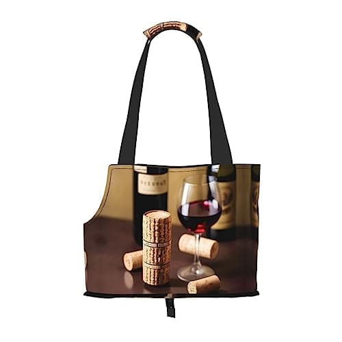 Soft Sided Collapsible Pet Travel Carrier for Medium Cats and Puppy, for Subway/Shopping/Hiking,Wine Cork Print