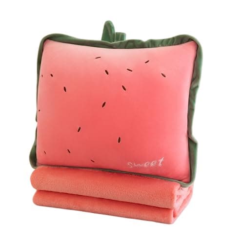 Rikyo 38 cm Plush Fruit Travel Set with Blanket and Pillow, 3 in 1 - Soft Plush Cuddle Pillow with Blanket for Warming Hands, Gift for Children