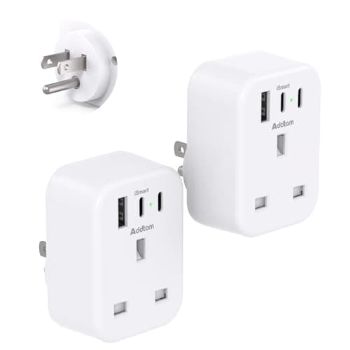 [2 Pack] UK to US Plug Adaptor, USA Travel Adapter with 1USB & 2USBC Ports