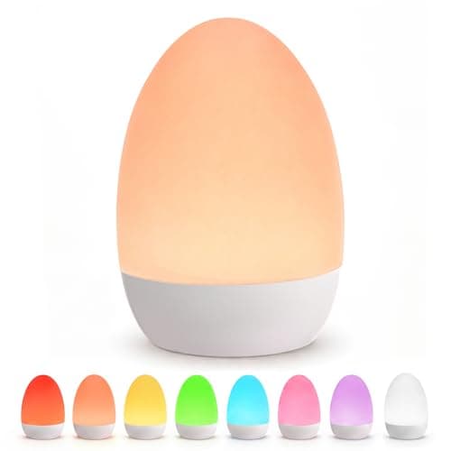 Egg Light Baby Night Light - 2600mAh Rechargeable Bedside Lamp with 3 Color Temperatures + 12 RGB Colors, Touch Dimmable, Battery Lamp for Newborn, Night Feeds, Toddler, Kids, Perfect Baby Essentials