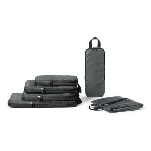 Amazon Essentials Ultralight Compression Packing Cubes, Recycled Fabric, 2 Zippers, 6-Pack, Grey, for Suitcases or Backpacks
