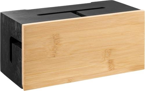Cable Organiser Box Bamboo 24.5x13x11cm, Black, Wall Fixings Included