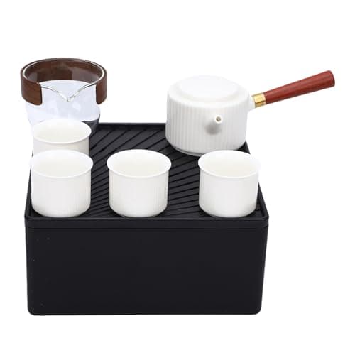 FILFEEL Ceramic Kung Fu Tea Set with Side Handle Teapot and 4 Cups + Fair Cup + Portable ABS & Leather Storage Box for Car Travel Outdoor Camping — view 2