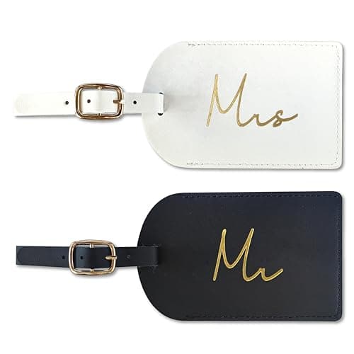 GroomBrideGifts Mr and Mrs Luggage Tags, Bridal Shower Gift, Honeymoon Travel Essentials, A Mr & Mrs, 4 * 3, Elegant, Romantic