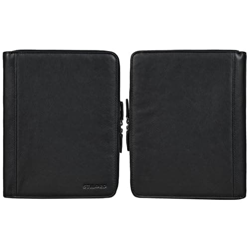 STILORD 'Ferris' Leather Document Folder A4 XL Vintage Conference Folder for 13,3 inch Laptops MacBook PC Case Bag Organiser Notebook Genuine Leather, Colour:Black — view 3