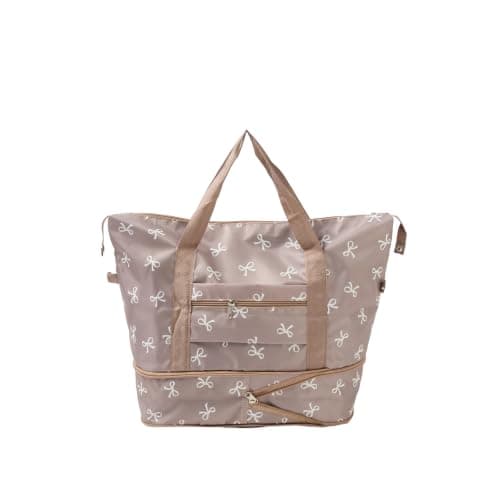 OHS Bow Print Gym Overnight Bag, Women Gifts Hospital Weekend Bags for Women with Handy Rear Pocket & Dual Handles Large Underseat Hand Duffel Bag Carry On Luggage Bags Holdall for Travel, Mink/Cream