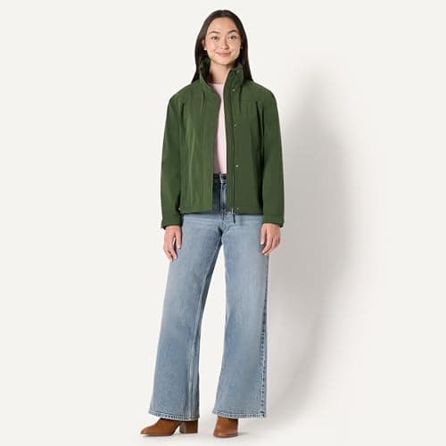 Amazon Essentials Women's Relaxed-Fit Packable Lightweight Waterproof Hooded Rain Jacket, Dark Green, L — view 5