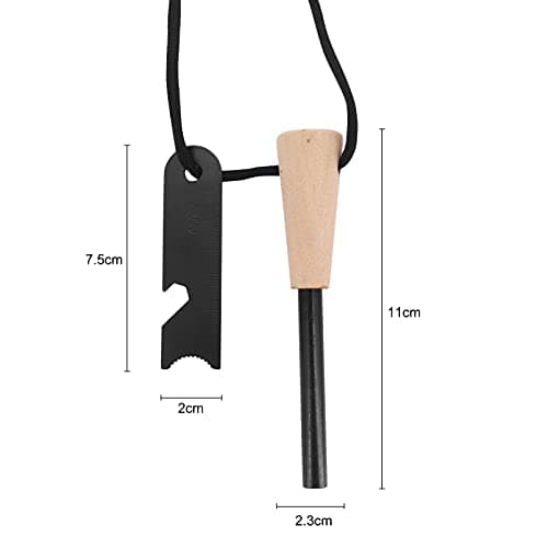 Beowanzk 2 Pack Magnesium Fire Starter with Wooden Handle - Survival Fire Steel Rod Kit, Includes Multi-Function Ruler (Bottle Opener, Measurement Scale) for Camping & Emergencies — view 2