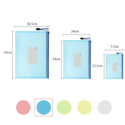 Vicloon Plastic Wallets, 15Pcs A3 A4 A5 Folders Wallets, Zip Lock Bags Mesh Document Wallet Plastic Document Wallets Folder with Label Pocket for School Office Homework Travel Storage Bags (Multi) — view 2