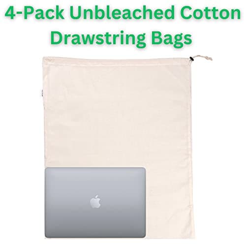 HB 4-Pack Cotton Large Drawstring Pouches 19" x 24" (48.2 x 60.9 cm) Muslin Grocery Home Storage Luggage Organizer Storage Dust-Proof Bags Cover for Shoes, Handbags, Backpacks — view 5
