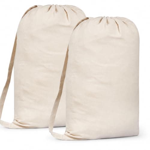 GFI LINEN CLUBS 100% Cotton Laundry Bags 50 x 75 cm, Carry Strap, Set of 2