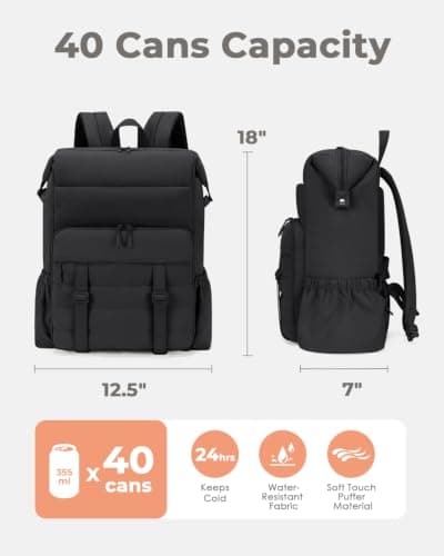 Backpack Cooler Insulated Leak Proof 40 Cans Puffer Soft Cooler with Laptop Compartment Portable Lightweight Beach Travel Camping Lunch Backpack for Men and Women (Black) — view 3