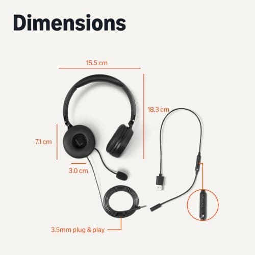 Amazon Basics Over-Ear Computer Headphone with Cable, Adjustable Microphone, 3.5mm Connection, Wired Control with USB-A, Foldable, Headset for Office, Smartphone, PC, Laptop, Black — view 6