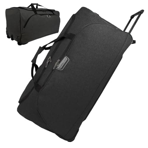 Bordlite 34" Black XXL 3-Wheel Holdall – Extra Large Twill Travel Bag with Extendable Handle & 156L Capacity – Durable Rolling Luggage for Long Trips & Family Holidays