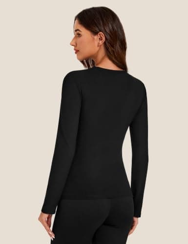 Harlamvar Womens Fleece Lined Soft Underwear Top Round Neck Warm Undershirt — view 3