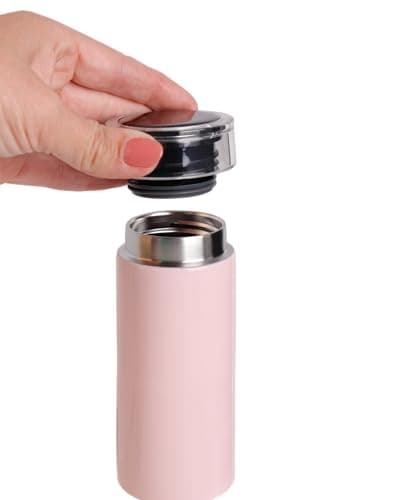 Décor Double Wall Stainless Steel Mini Travel Mug - Keeps 4 Hours Hot - 12 Hours Cold - Car Cup Holder Compatible - Removable Screw Top Lid - 200ml Dusty Pink. — view 4