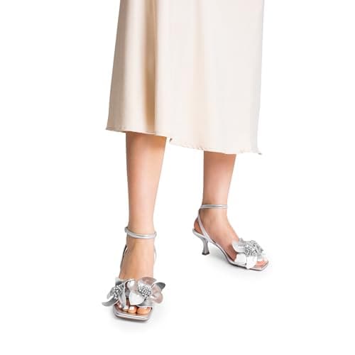 DREAM PAIRS Womens Low Kitten Heels Sandals,Silver-Pu,6 — view 6