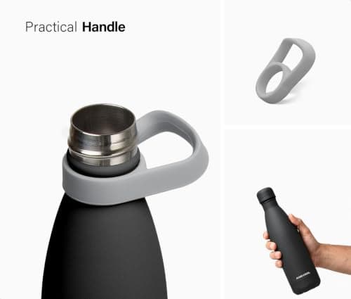 ANGVOOL Insulated Water Bottle, Stainless Steel Metal Thermal Flask for Hot and Cold Drinks, Leak Proof BPA Free Drinking Bottles for Kids or Adults (Black, 500ml) — view 3