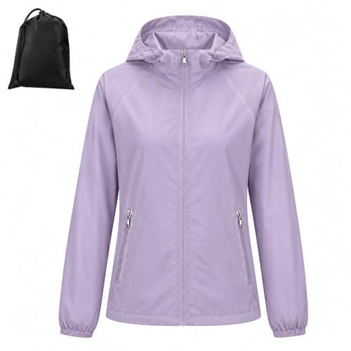 Innfttwo Lightweight Rain Jackets Womens ladies Waterproof Jackets with Hood Packable Raincoat Women for Running Cycling Hiking (UK, Alpha, L, Regular, Regular, Purple)