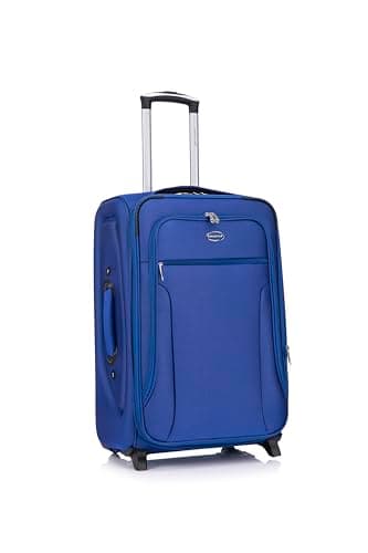 Aerostar Medium 26” Lightweight Softshell Expandable Suitcase, Check in Luggage 2 Corner Wheels with Integrated Combination Lock for 15 to 20kg (Royal Blue, 77 litres)