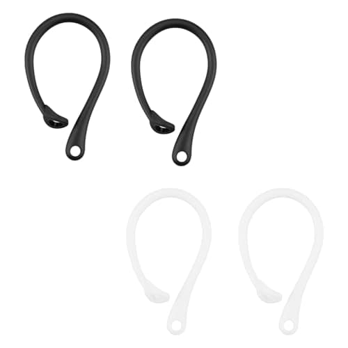 Gaomumu 4PCS Silicone Ear Hooks Wireless Earbuds, Portable Replacement Earphone Holder, Ergonomic Anti-Lost Secure Earphone Loops for Running, Cycling, Gym(Black & White)
