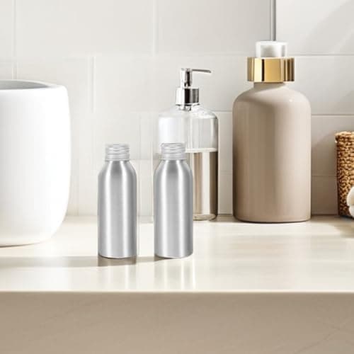 SEWOART 5pcs Aluminium Cosmetic Bottles 100ml Leakproof Refillable Travel Containers for Perfumes and Cosmetic Products with Sleek Aluminium Finish, for Daily Outings and Gifting — view 5