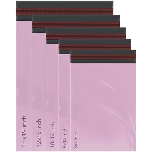 50 Mixed Baby Pink Parcel Bags, Postage Bags, Mailing Bags 5 Sizes 10 Each Poly Postal Bags Self Seal iSOUL Small to Large Mailing Bags Packaging Assorted Mailers Posting Shipping Post Bags
