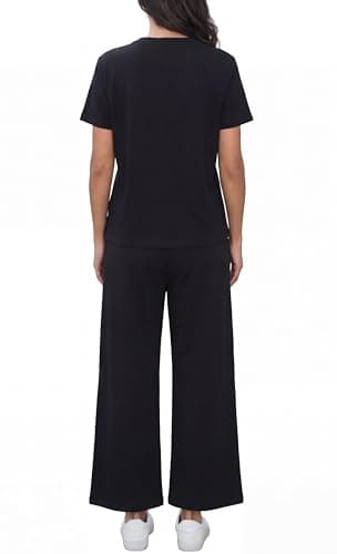GRECERELLE Airport Two Piece Travel Outfits Set for Women Summer Short Sleeve Casual Crew Neck Tracksuit Womens Full Set Cap Sleeve Tops and Jogging Bottoms with Pockets (Black, XXL) — view 6