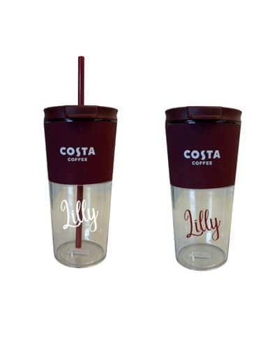 Personalised Costa Coffee Cup – 16oz Reusable Travel Mug with Custom Name – Eco-Friendly Cup with Lid & Straw