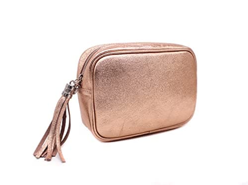 Women Classic Design Lightweight Genuine Italian Leather Crossbody Shoulder Handbag Practical Ladies Casual Camera Handbag With Tassel Charm (Rose Gold) (Rose Gold) — view 5