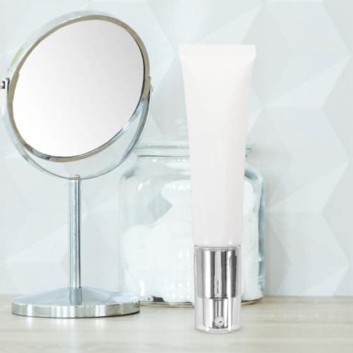 NUOBESTY 35g Plastic Refillable Cosmetic Sub Bottle with Pump Dispenser for Moisturiser, Sleek Silver Tube for Dispensing Cosmetics and Storing Lotions, for Travel and Business Trips — view 6
