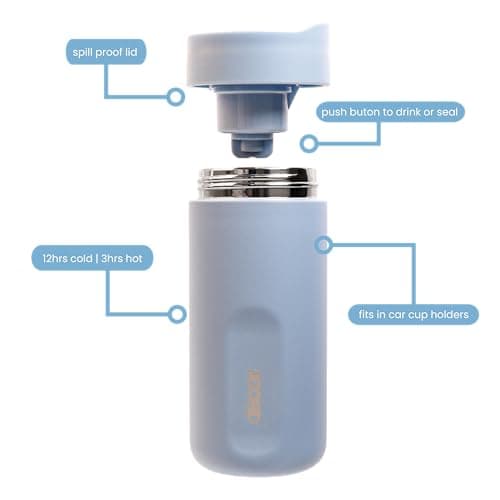 Décor 340ml Insulated Travel Cup - Double Wall Stainless Steel Coffee Mug with Leakproof Lid, Button Press Spout, 3h Hot / 12h Cold - Ice Blue — view 4