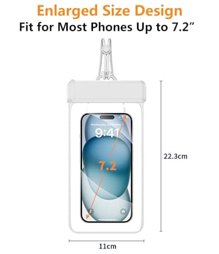 HOMTERN Waterproof Phone Pouch,2 Pack IPX8 Waterproof Phone Case for Swimming,Large Waterproof Cases Fits 7.2" Phones with Case for iPhone 17 16 15 14 Pro Max and Other Cell Phones White — view 5