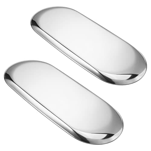 Set of 2 Multi-Purpose Oval Stainless Steel Tray – Mirror-Polished,Jewelry & Perfume Storage, Bathroom Organizer, Coffee Table Tray, Candle Display, 23cm x 9.5cm, Silver — view 4